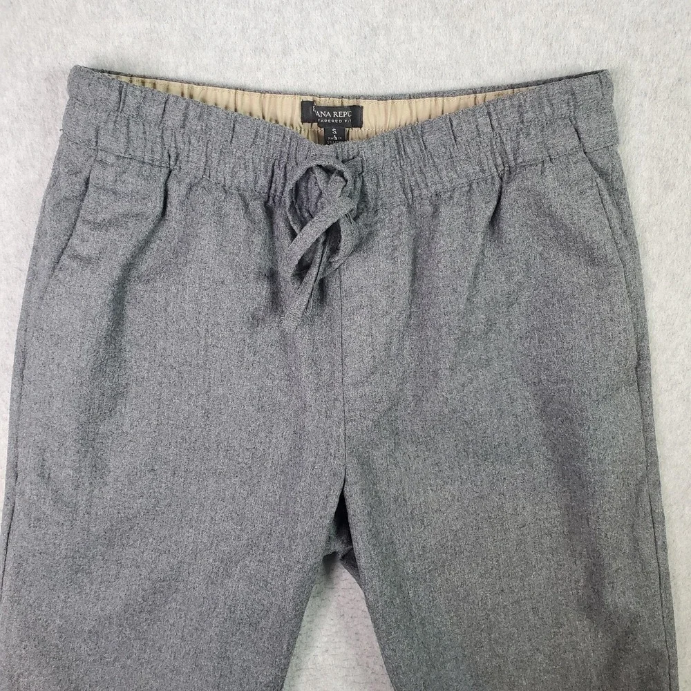 Banana Republic Wool Pants Mens Small Gray Flannel Tapered Fit Drawstring